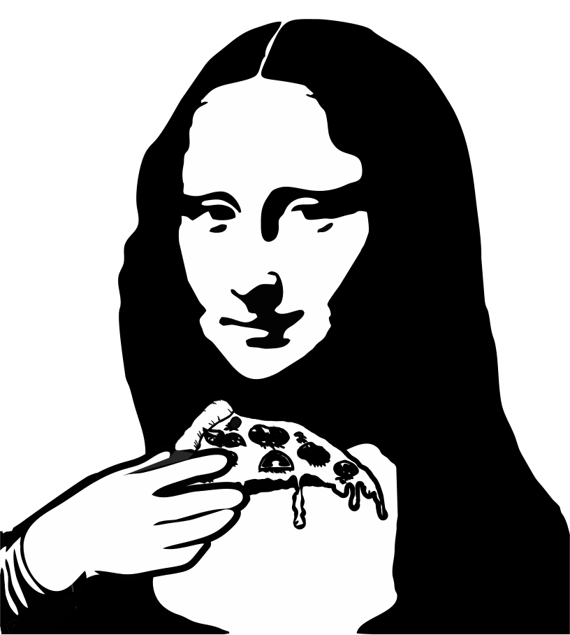 La Mona Lisa comiendo una porción de pizza